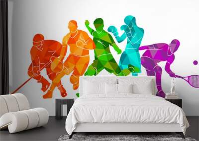 Color sport background. Football, basketball, hockey, box, \nbaseball, tennis. Vector illustration colorful silhouettes athletes Wall mural